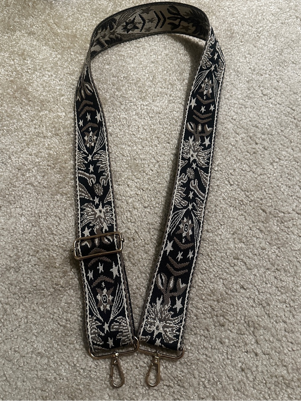 Woven Black and Cream Adjustable Bag Strap